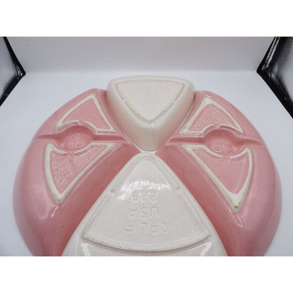 Vintage Rooster Divided Serving Platter Set - Pink & White Ceramic - 4 Sections - Picture 9 of 13